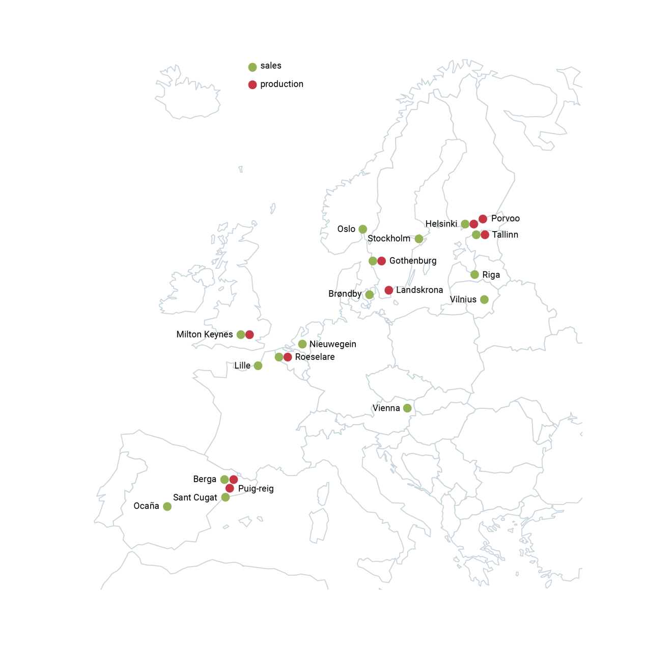 Map picture of Paulig countries 2023